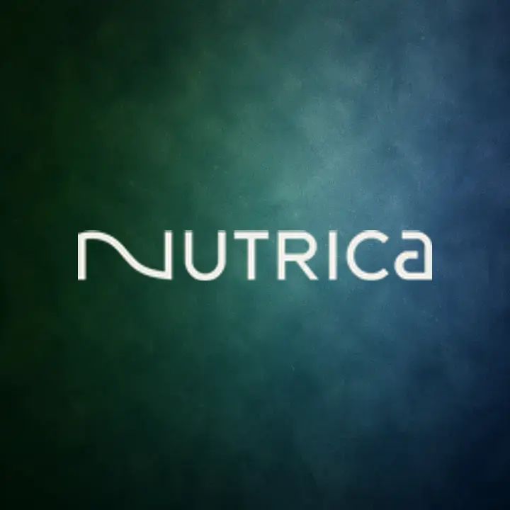Nutrica logo on a green and blue textured background
